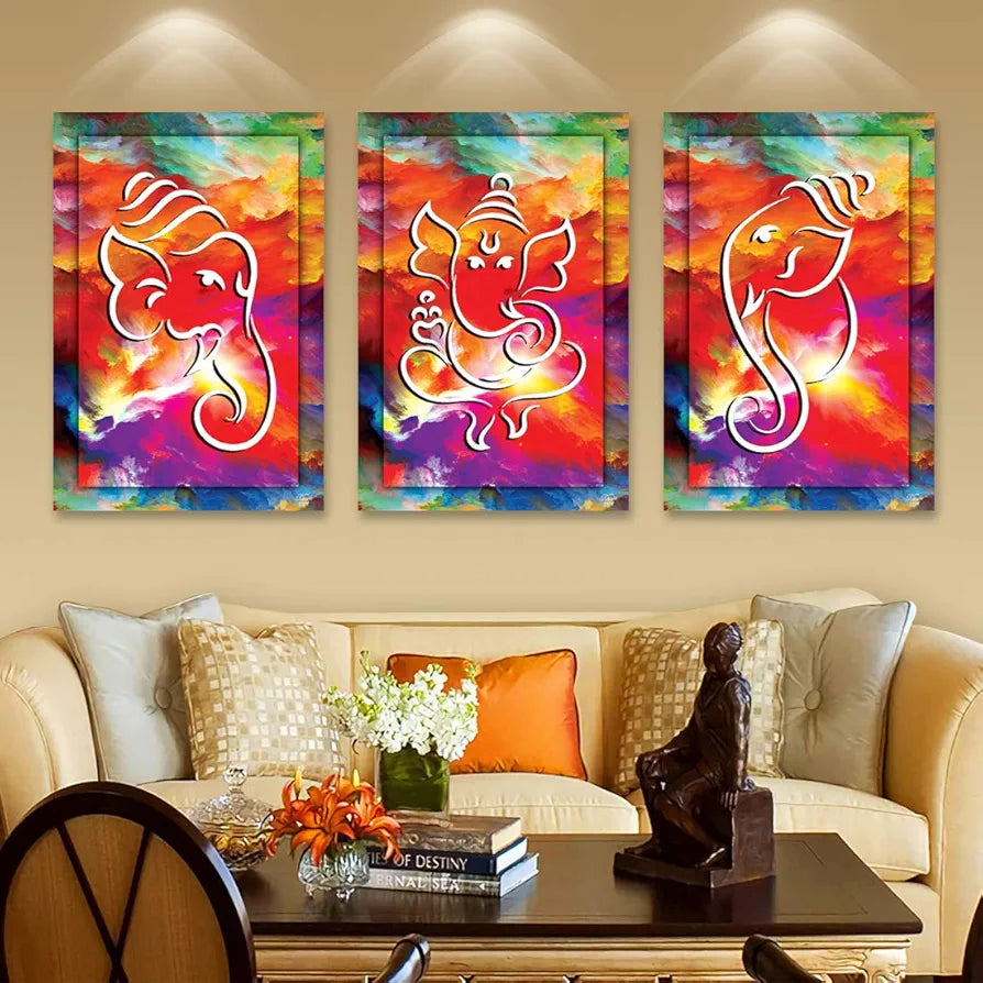 Rangoli MDF 3 Pcs Wall Poster 12x18 Inch Decorative Wall Art for Home, Office, Living Room. P-4, Design-26