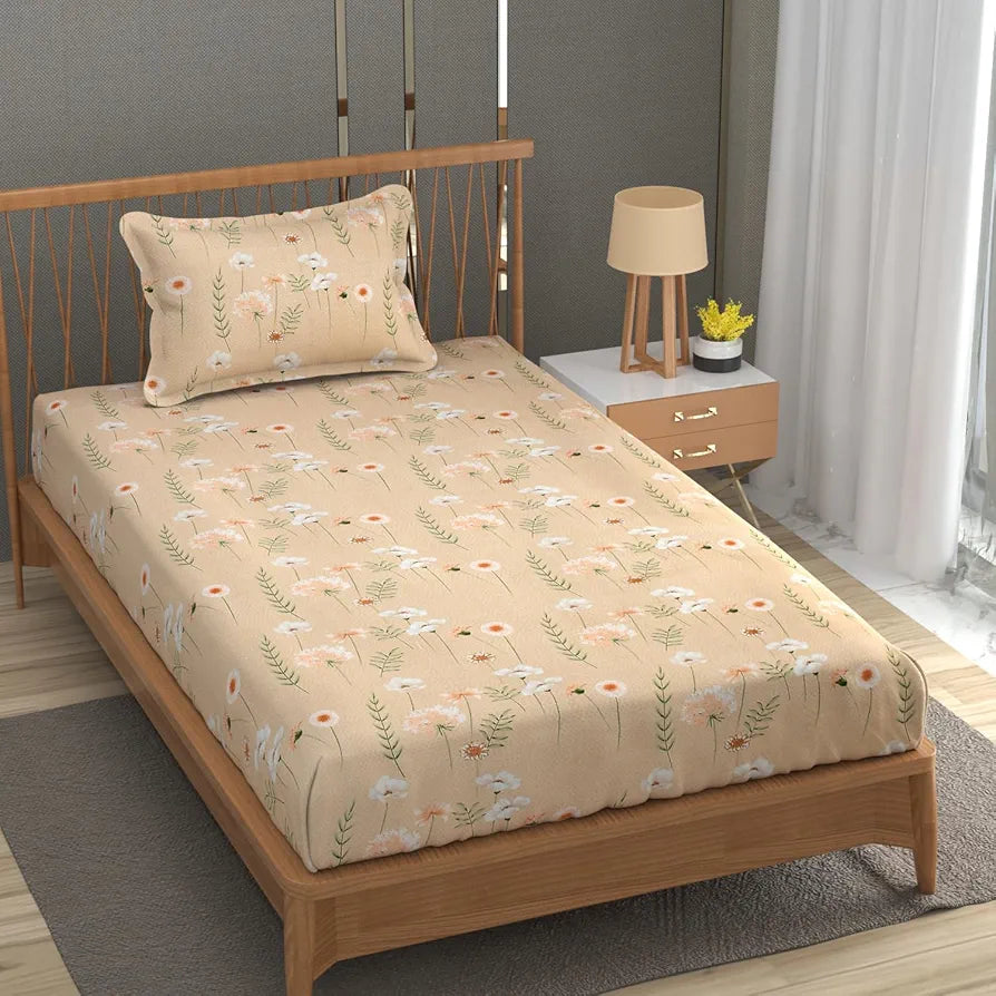 FRESH FROM LOOM Microfiber Soft Cotton Bedsheet for Single Bed 1 Pillow Cover | 200 TC Single Bed Soft Bed Sheet |Hypoallergenic Anti Fade Printed Bed Cover ,Multicolor