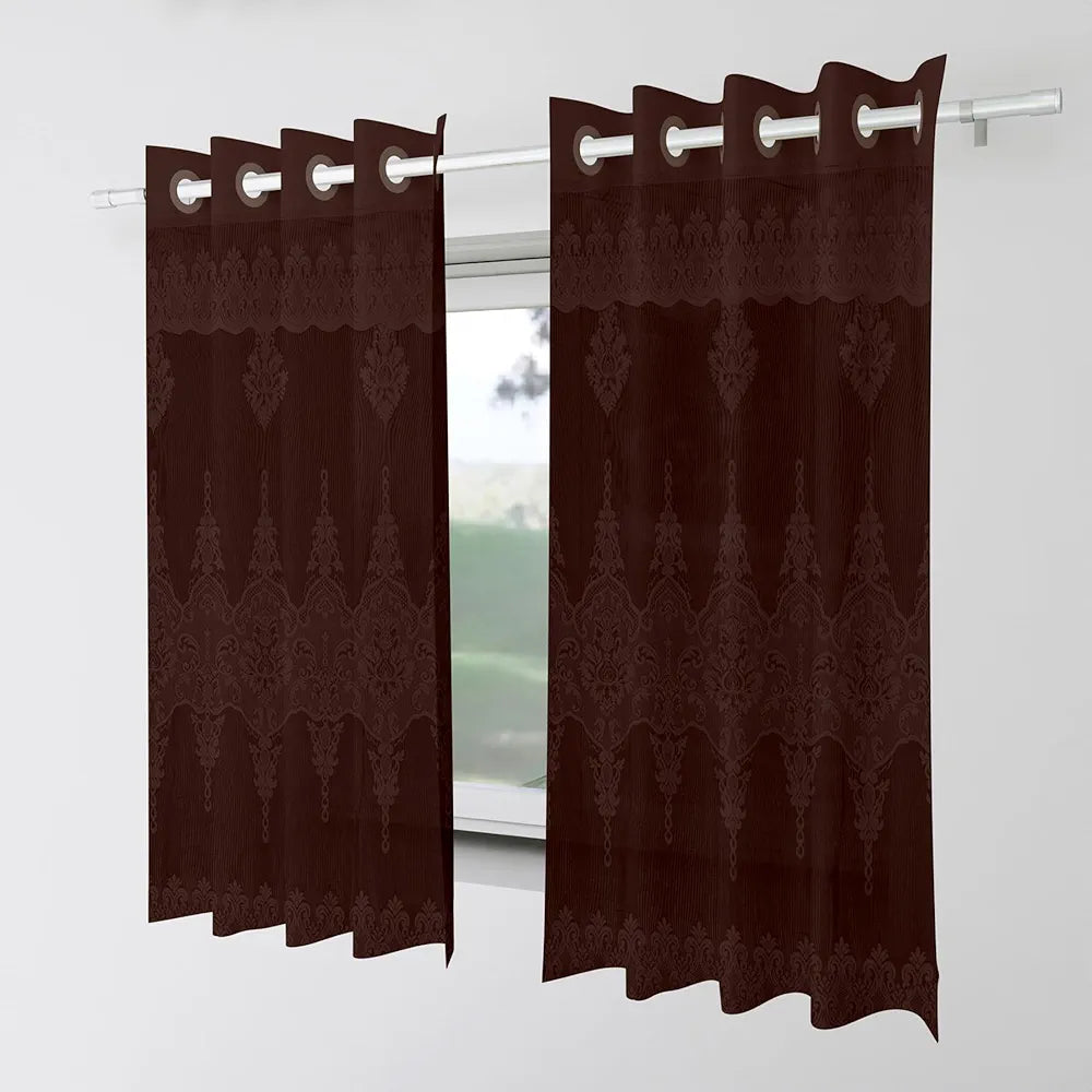 Kuber Industries Darkening Window Curtains | Sheer Curtain with 8 Rings | Parda for Living Room | Drapes for Bedroom | Net Frill Window Curtain | 5 Ft | SY15ZZ | Brown