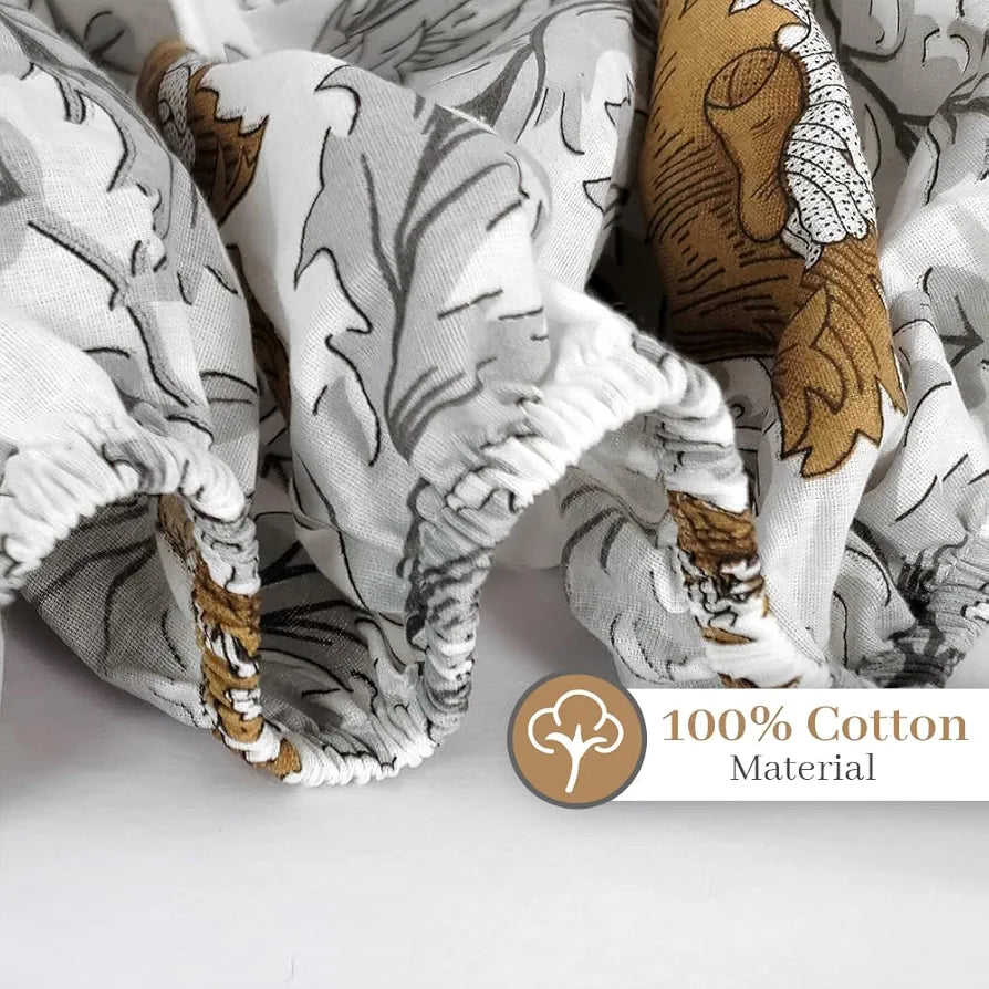 Divine Casa 144 TC Cotton Super Soft Brushed Elastic Fitted Floral Queen Size Double Bed Bedsheet with 2 Pillow Cover 