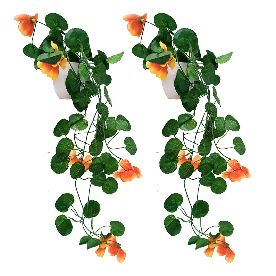 fancymart Pack of 2 Artificial Flower Vine Plants Falling with Small Size Pot - Natural Touch & Feel Home Décor - Perfect for Home and Office Decoration - Size 45 CM 