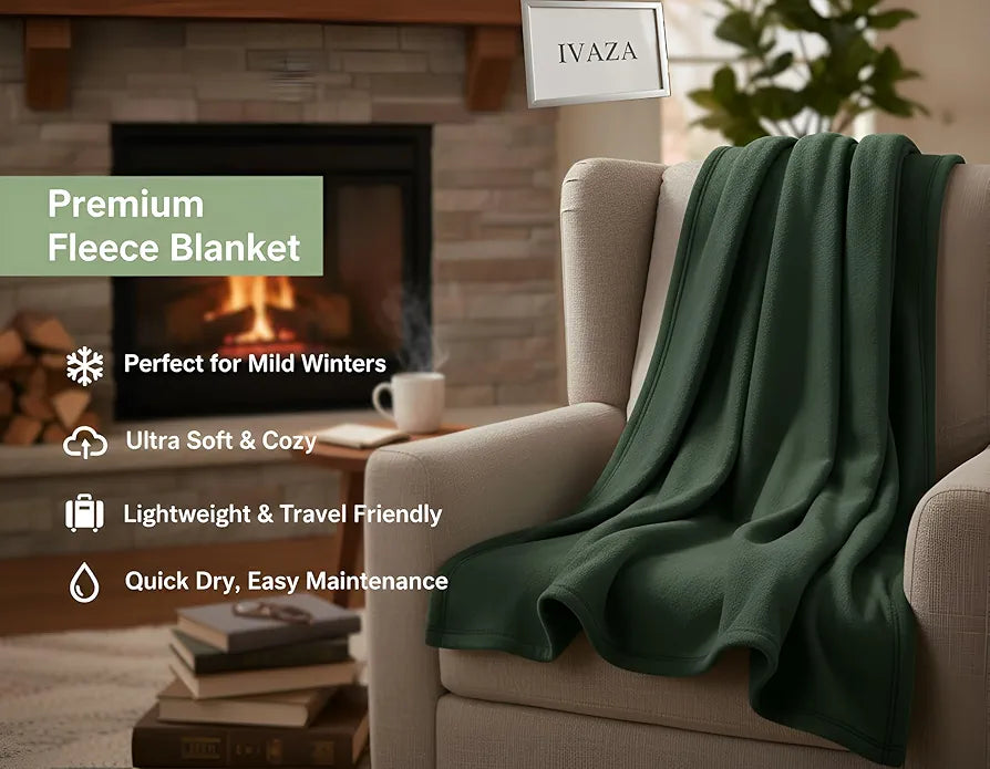 300 TC All Season Solid/Plain Lightweight Polar Fleece Single Bed Blanket  Green Blanket SingleIV1