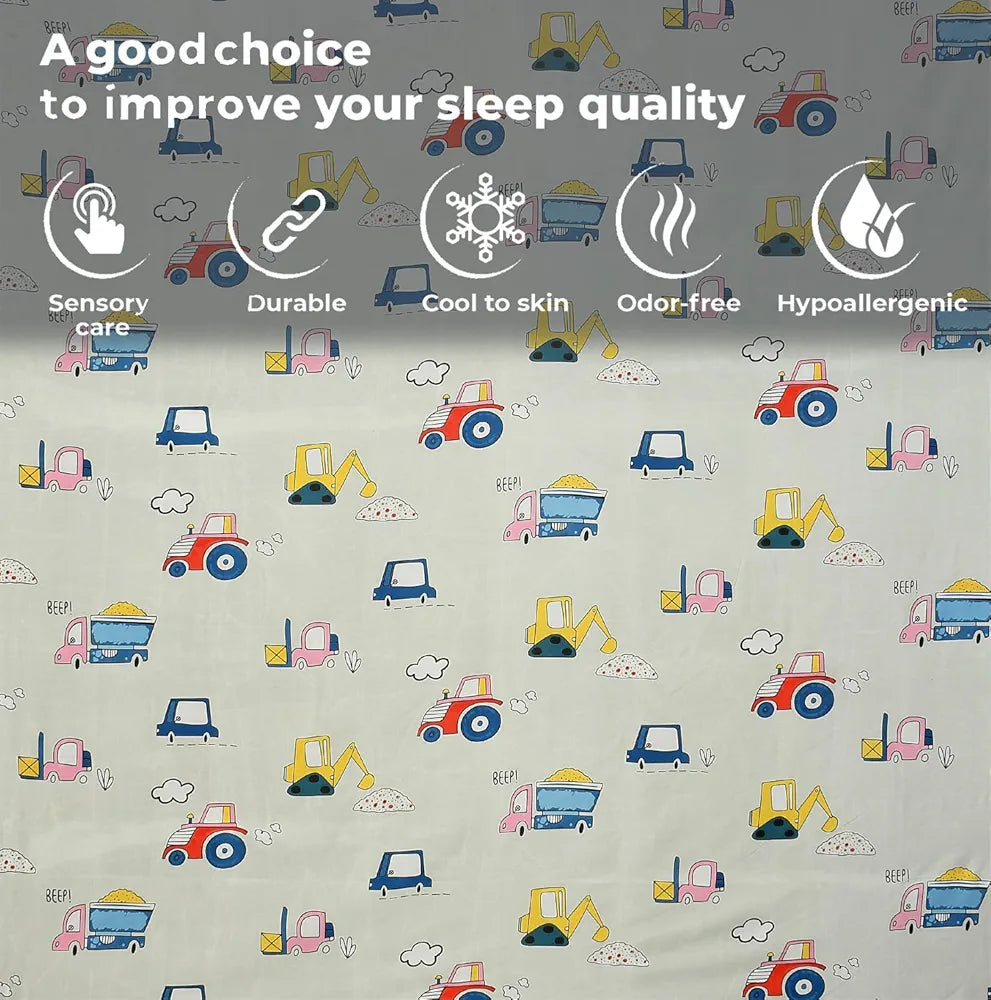 FRESH FROM LOOM Glace Cotton Wrinkle Free Soft Hypoallergenic Elastic Fitted Bed Sheet with 2 Pillow Cover | Cartoon Printed  | Cream), Double Bed, 300 TC