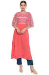 Janasya Women's Coral Poly Crepe Kurta