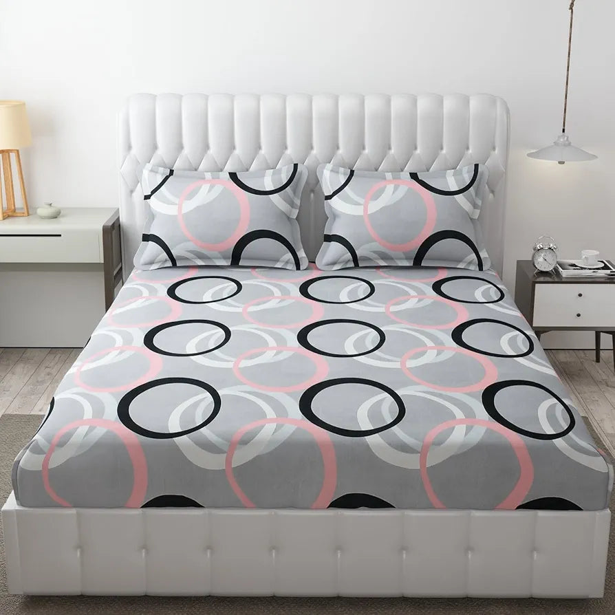 FRESH FROM LOOM Wrinkle Free Hypo-Allergenic Microfiber King Bedsheet for Double Bed | Floral Design Bed Spread with 2 Pillow Covers , 144 TC