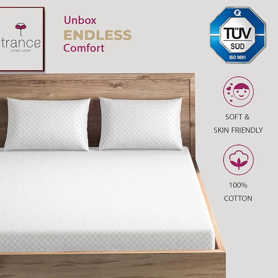 Trance Home Linen 300TC Pure 100% Cotton Queen Size Jacquard Weave Fitted Bedsheet with 2 Pillow Covers - 