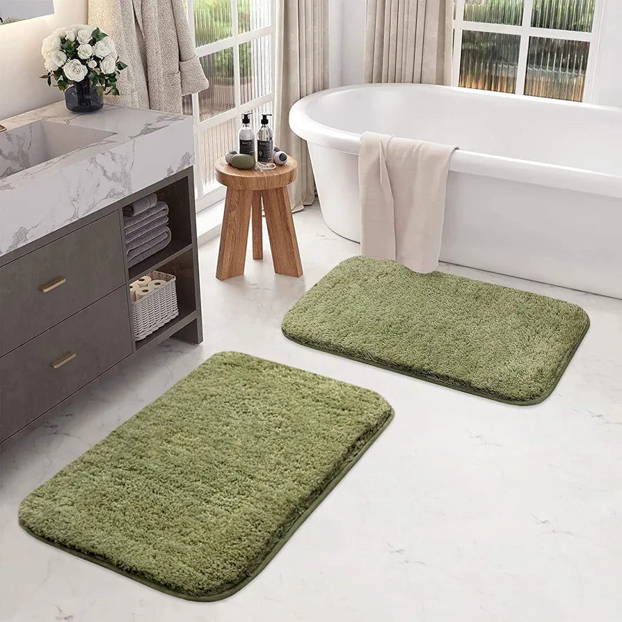 LUXE HOME INTERNATIONAL Bath Mat Super Soft Ultra Absorbent Rectangular Mat Microfibre 3200 GSM Door Mat For HOME/Kitchen/Bathroom/Bedroom/Kid'S Room Floor Mat  Pack Of 2, Green