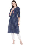 Janasya Women's Blue Cotton Kurta