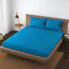 Trance Home Linen 100% Cotton 78x60 inch Queen Elastic Fitted Bedsheet 400TC Premium Queen Double Bed Size with 2 Pillow Covers Colour Peacock Blue