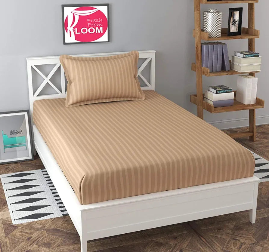 FRESH FROM LOOM Microfiber Wrinkle Resistant | Soft Skin Safe | Breathable Single Size Flat Bedsheets | Hotel & Home | Plain Bedsheet Set with 1 Pillow Covers , 144 TC