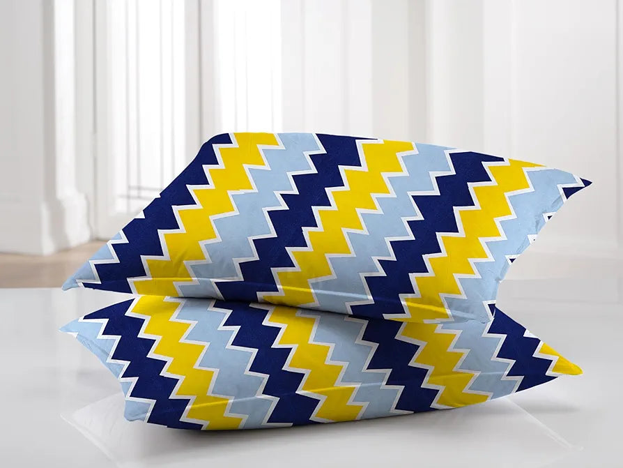 HOMEKART 100% Microfiber bedsheet for Double Bed with 2 Pillow Covers Breathable | Wrinklefree and Soft Touch 144 TC Pattren Zigzag Yellow and Grey| TC - 144