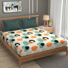 Fresh From Loom Double Bed King Size Bedsheet 240 TC Anti Fade Printed Bed Cover with 2 Pillow Cover Oval Seegreen