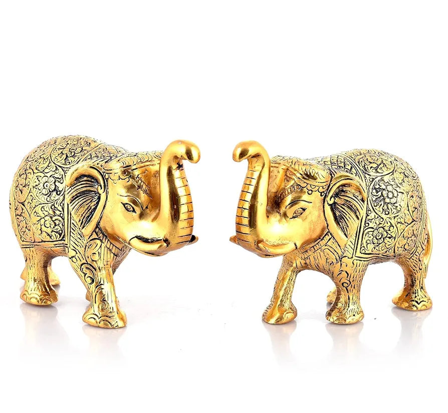 CHHARIYA CRAFTS Metal Elephant Pair of 2 for Gift Home and Office Table Decorative Showpiece for Good Luck 