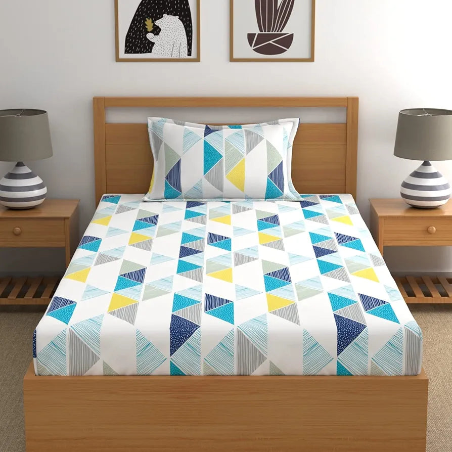 Dreamscape 100% Cotton Single Bedsheet with 1 Pillow Cover - 