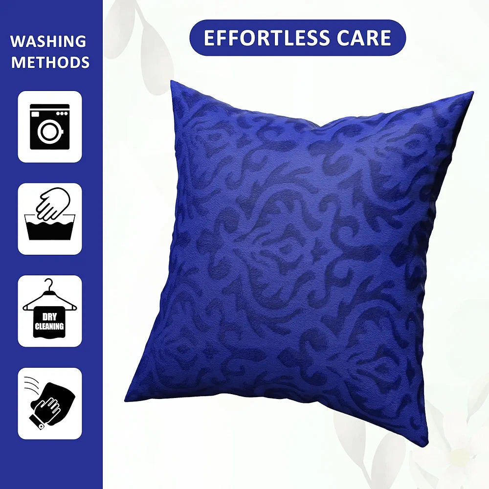Kuber Industries Set of 5  Washable & Removable Velvet Sofa Pillow Covers with Zip | Soft Sofa Cushion Covers for Home & Bedroom Interiors | Floral Design - Royal Blue