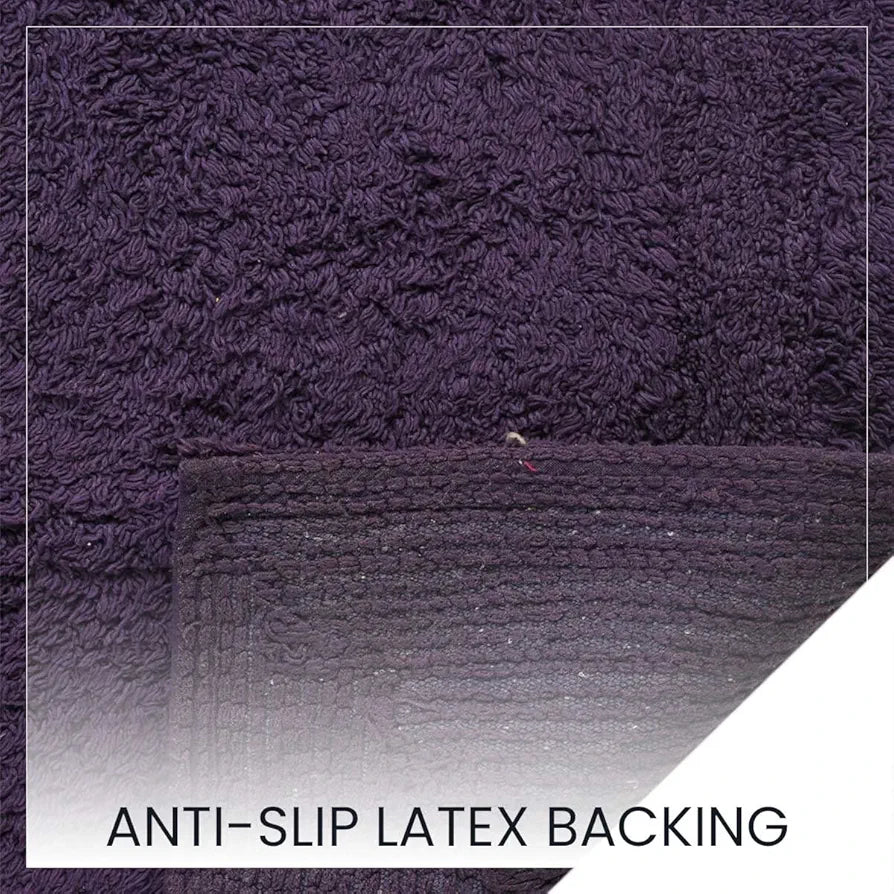 SASHAA WORLD Solid Anti-Skid Cotton Bathmat and Contour Set for Bathroom, Ultra Soft & Absorbent, Tufted Weave, Anti-Slip Latex Backing, Includes Contour & Rectangle Mat, 50X80cm, Purple Pack of 2