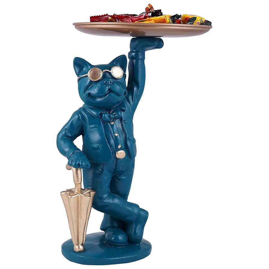 ZART Cool Dog Showpiece with Plate Home Decor Showpiece, Living Room Decor Showpiece 
