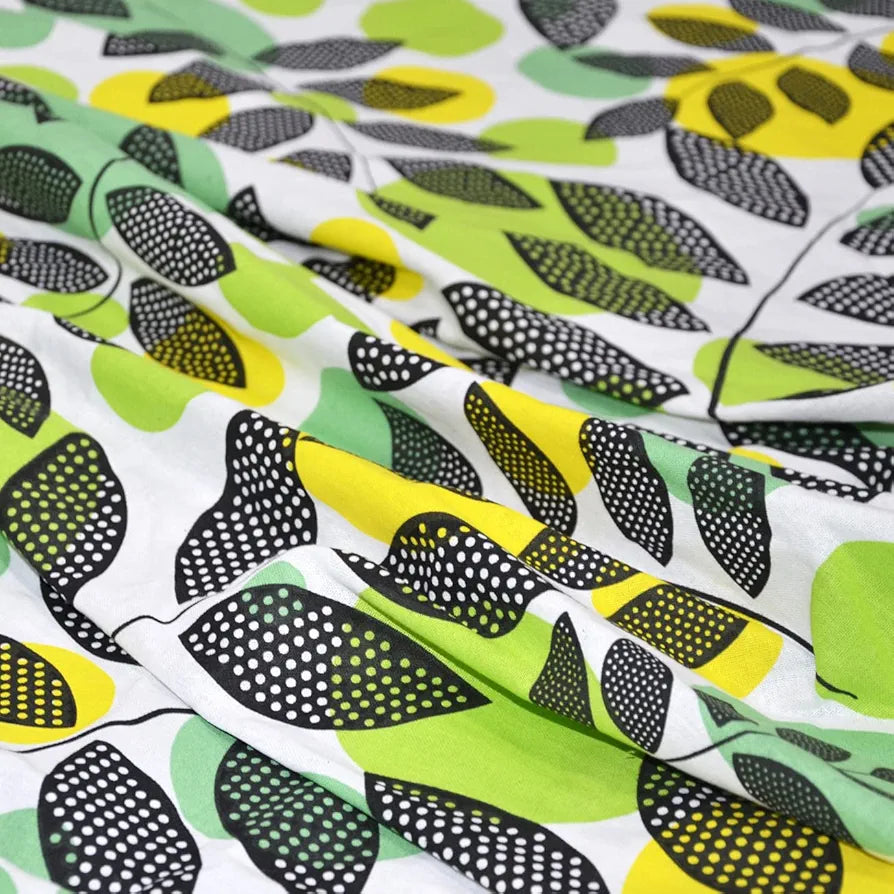 Divine Casa - 144 TC Super Soft Cotton Bedsheet for Double Bed  144 Thread Count - Floral, Green & Yellow| 222 x 254 cm