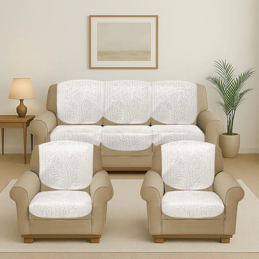 Cloth Fusion Italian Velvet Sofa Cover 5 Seater Set, Perfect Floral Embossed Sofa Cover 3 Seater and 2 Seater for Living Room 