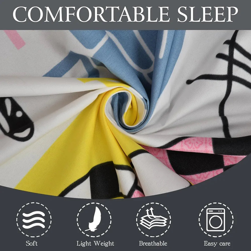 FRESH FROM LOOM Hypoallergenic Glace Cotton Kids Elastic Fitted Bedsheet,Rotary Printed,Wrinkle Free With 2 Pillow Covers,Aqua Pink,Nice Day),Double Bed,300 TC