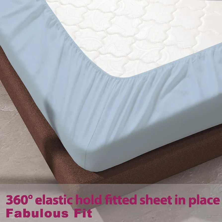 Trance Home Linen 100% Cotton 78x60 inch Queen Elastic Fitted Bedsheet | 400TC Premium Queen Double Bed Size Plain Fitted Elastic Bed Sheet with 2 Pillow Covers 