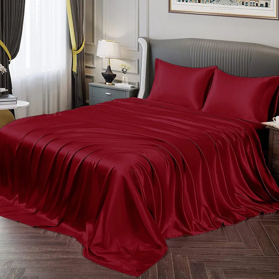 Cloth Fusion Satin Bedsheet for Queen Size Bed, Perfect for Romantic Night, Excellent Gift for All Celebrations, Set of 1 Satin Sheet 90