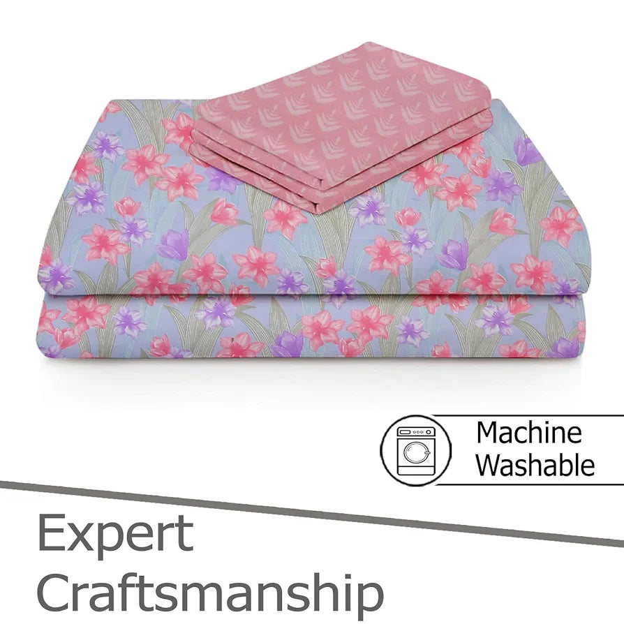 FRESH FROM LOOM Floral XXL Microfiber Soft Cotton 240 TC King Size | Hypoallergenic Bedsheet for Double Bed with 2 Pillow Cover | Anti Fade Printed Bed Cover 