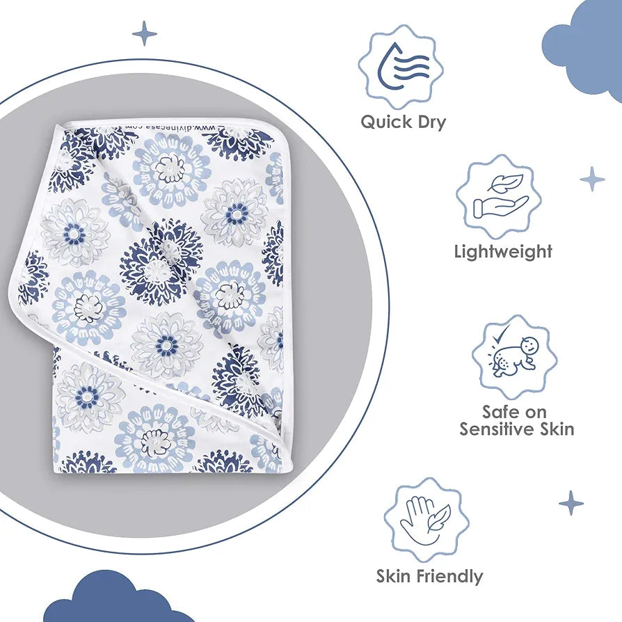 Divine Casa Floret 100% Cotton Single Kids Dohar | 120 GSM | Soft & Lightweight Throw Blanket | Cozy & Breathable Bedding | All-Season Comfort | 140 x 100 CM, Blue Beige