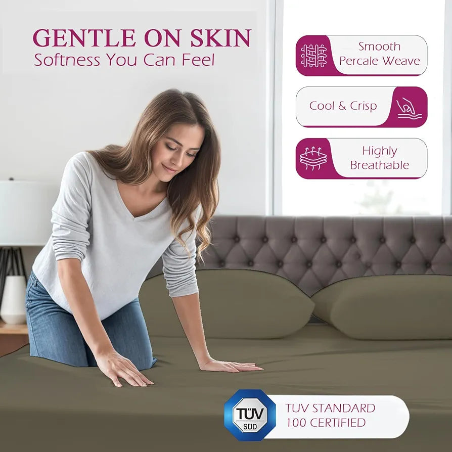 Trance Home Linen 300 TC Bamboo Fitted Queen Size Bedsheet | Soft, Breathable & Eco-Friendly Bedsheet with 2 Pillow Cover - 