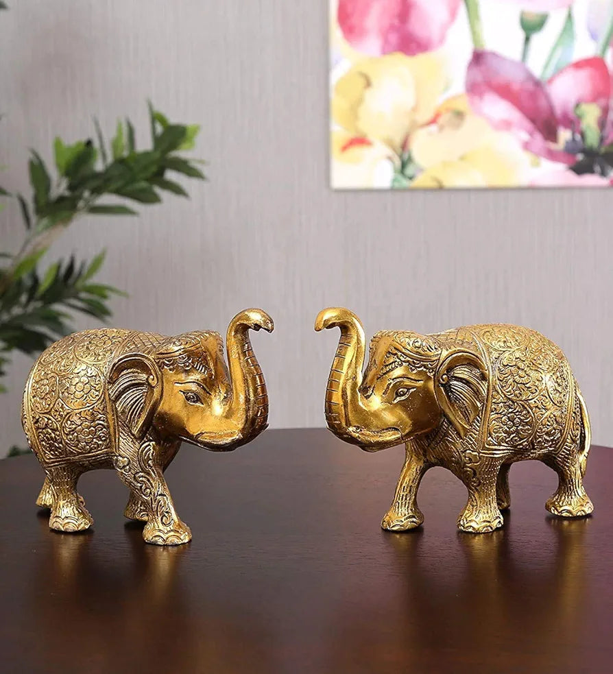 CHHARIYA CRAFTS Metal Elephant Pair of 2 for Gift Home and Office Table Decorative Showpiece for Good Luck 