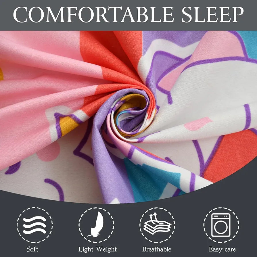 FRESH FROM LOOM Glace Cotton Wrinkle Free Soft Hypoallergenic Bed Sheet | Cartoon Printed Double Bedsheets King Size for Kids with 2 Pillow Cover 