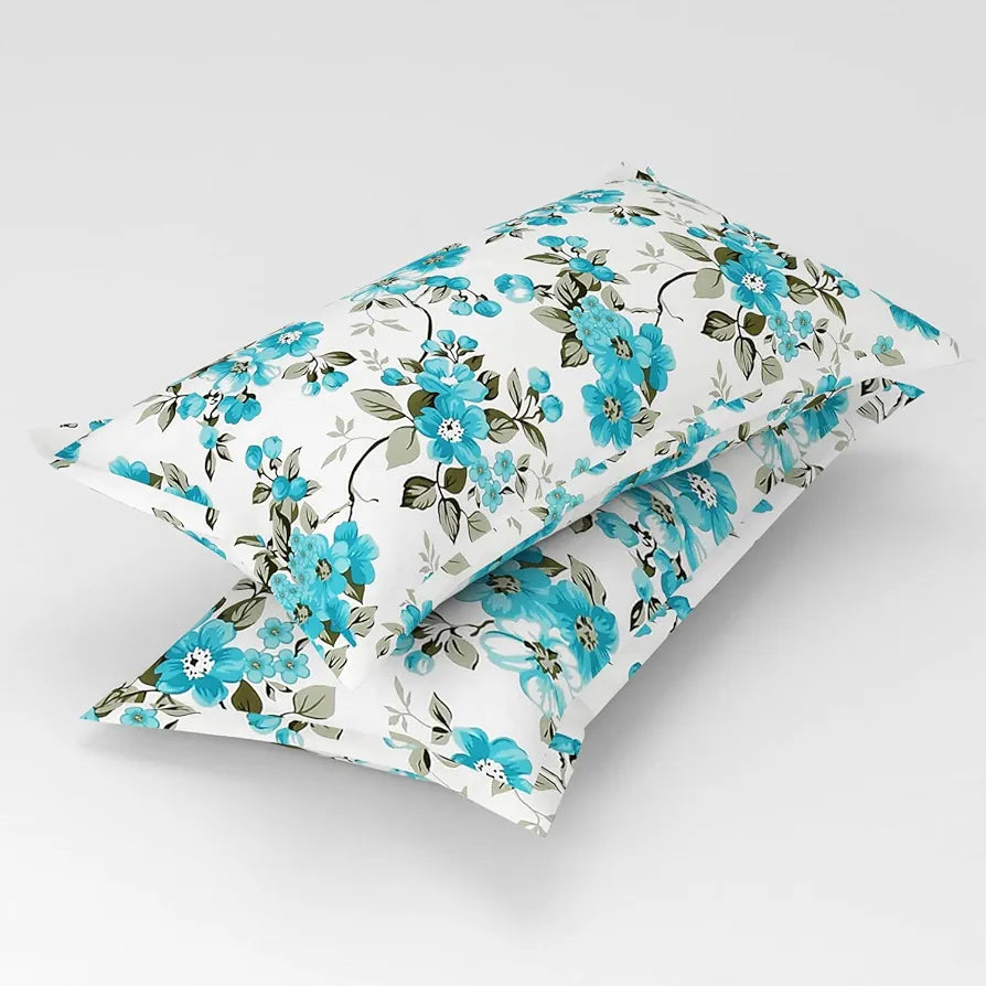 Homefab India 180 TC Microfiber Double BedSheet with 2 Pillow Covers -  - Aqua, White, Floral