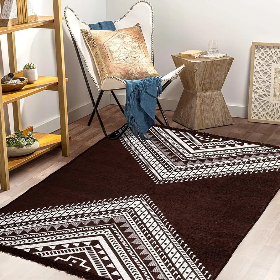 BSB HOME Designer Superfine Chenille Carpet | 500 GSM Velvet Carpet/Area Rug/Durries with Fine Gold Yarn for Living Room, Bedroom, Runner| 122 x 183 cm or 4x6 ft, Coffee or Brown