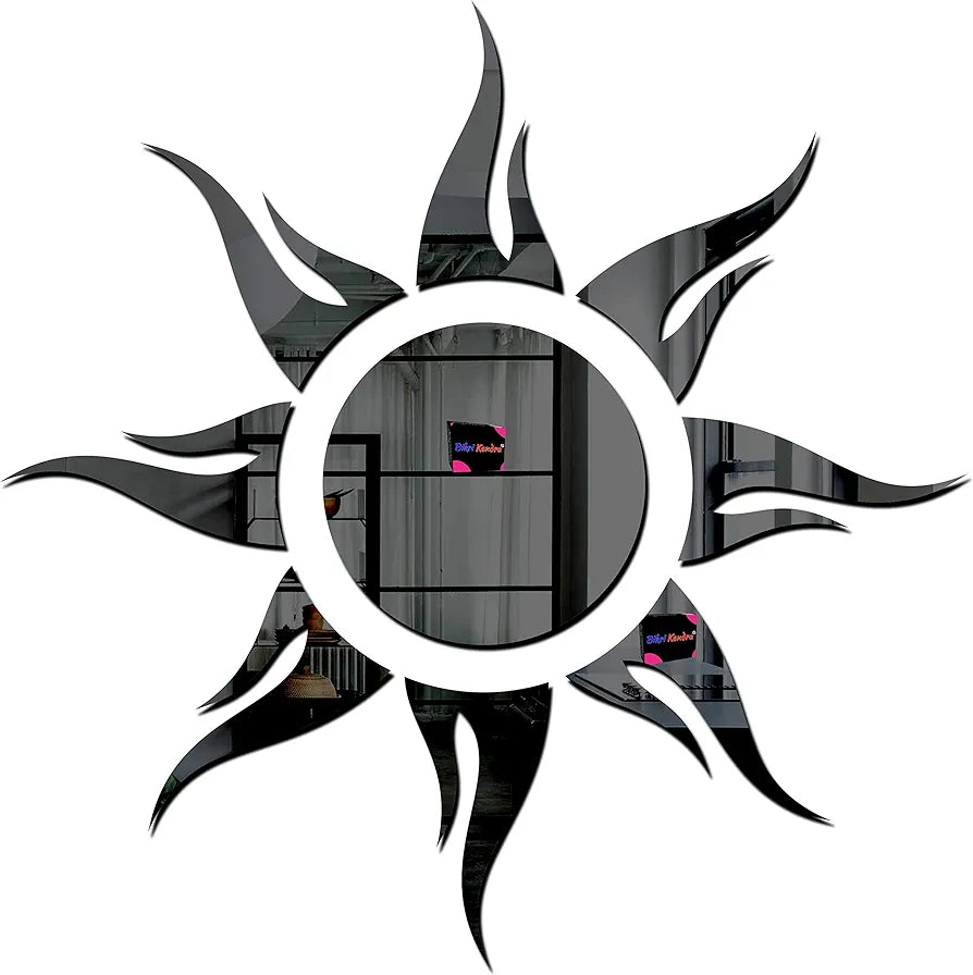 Bikri Kendra - Sun Black  Mirror Stickers for Wall, Acrylic Mirror Wall Decor Sticker, Wall mirror stickers, Acrylic Stickers, Self Adhesive Sticker Wall Stickers for Hall Room, Bedroom.