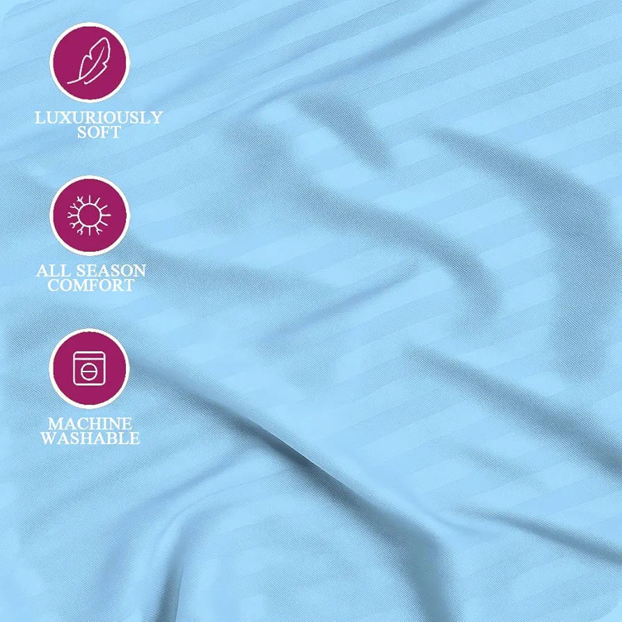 Trance Home Linen 100% Cotton 78x60 inch Queen Fitted 200TC Satin Stripe Elastic Fitted Bedsheet | Daily Use Double Bed Fitted Bedspread with 2 Pillow Covers 