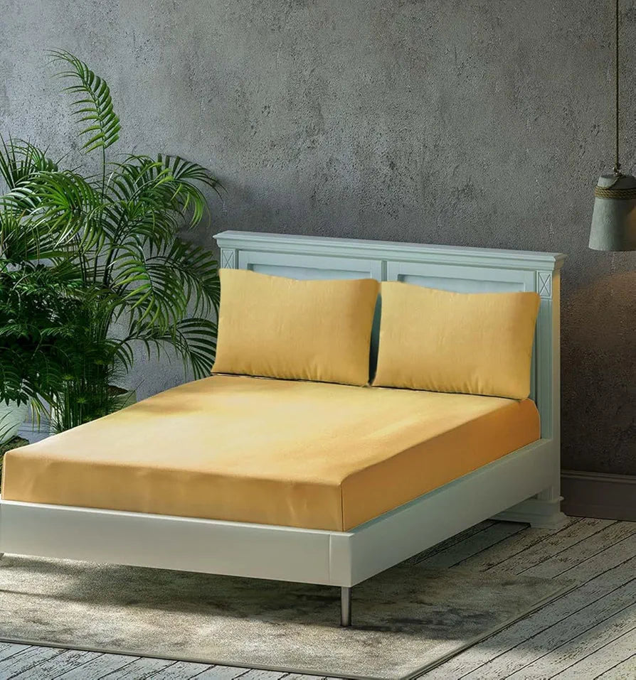 Trance Home Linen Premium 300 TC Pure 100% Cotton Single Size Fitted Bedsheet with 1 Pillow Cover 