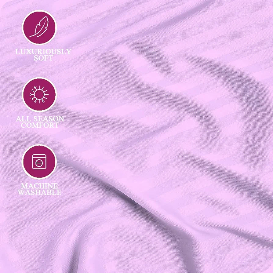 Trance Home Linen 100% Cotton 78x60 inch Queen Fitted 200TC Satin Stripe Elastic Fitted Bedsheet | Daily Use Double Bed Fitted Bedspread with 2 Pillow Covers 
