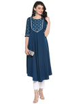 Janasya Women's Crepe Regular Kurta Teal