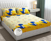Fresh From Loom Glace Cotton Elastic Fitted Bed Sheet Cartoon Printed Dino 144 Tc Multicolor Cream and Blue Double Bed