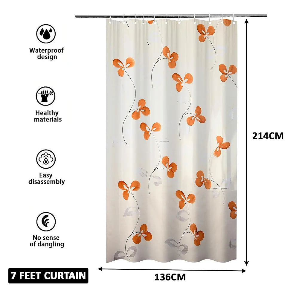Kuber Industries Shower Curtain | 7 Feet | Bathroom Shower Curtain | AC Curtains | PVC Waterproof Window Curtain | Curtains for Bathtub | 8 Rings Curtain | Painting | Cream