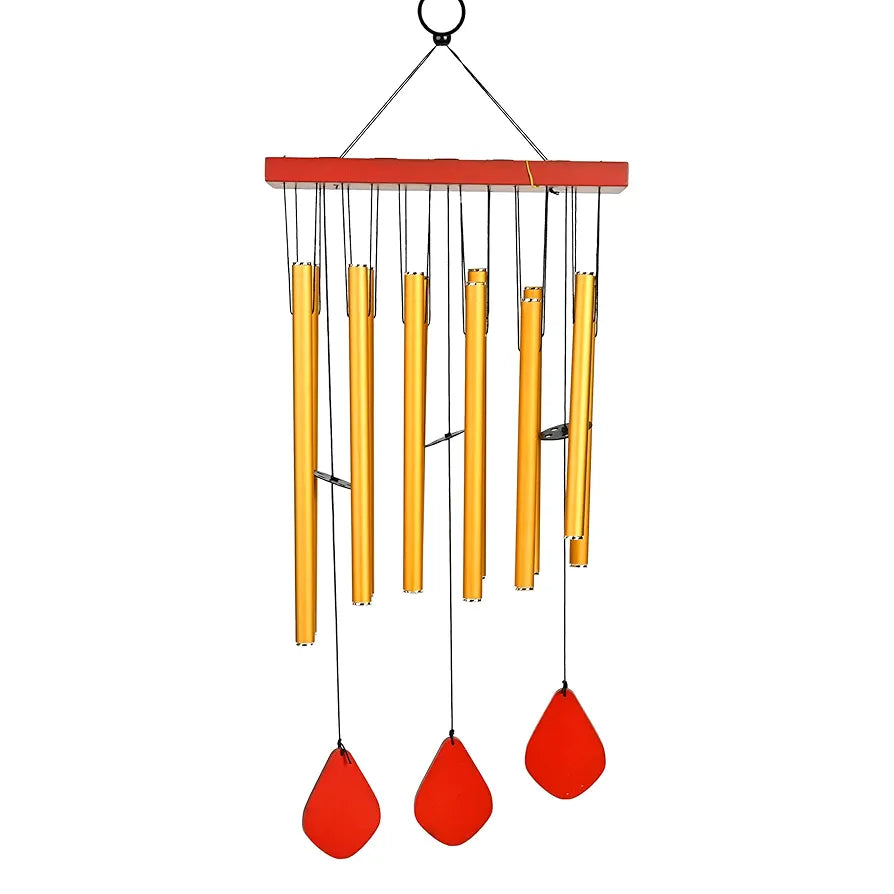 ZAICUS Wind Chimes for Home – Yellow Metal Pipes with Wooden Danglers | Home Decor Items for Balcony, Garden & Living Room