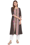 Janasya Women's Olive Green Poly Crepe A-line Kurta - XS