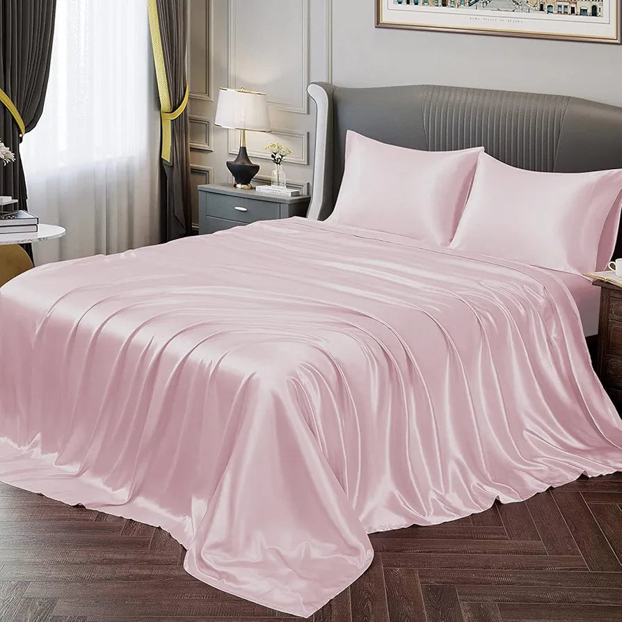 Cloth Fusion Satin Bedsheet for Queen Size Bed, Perfect for Romantic Night, Excellent Gift for All Celebrations, Set of 1 Satin Sheet 90