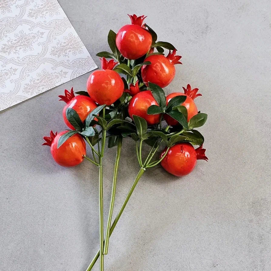 SATYAM KRAFT 3 Pcs Pomegranate Plant Stick, Elevate Your Décor with Artificial Pomegranate Branches Lifelike Tree Plants for Vase Display in Home, Garden, Office, Living Room 