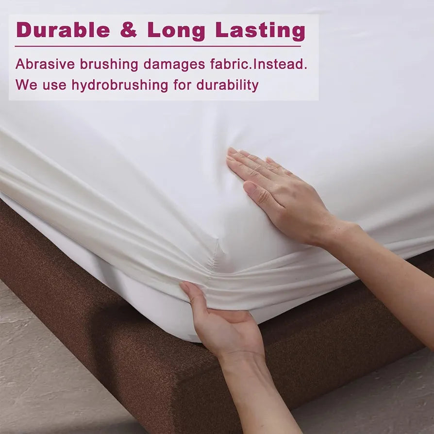 Trance Home Linen 100% Cotton 78x60 inch Queen Elastic Fitted Bedsheet | 400TC Premium Queen Double Bed Size Plain Fitted Elastic Bed Sheet with 2 Pillow Covers 