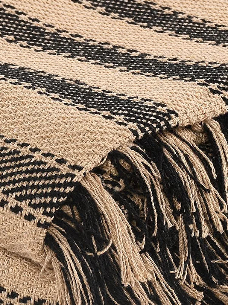 SASHAA WORLD Striped Throw Medium with Tasselled Edges |Throw for Living Room, Bedroom, Sofa & Chair |Camel Throw Blanket | 180 x130 cm