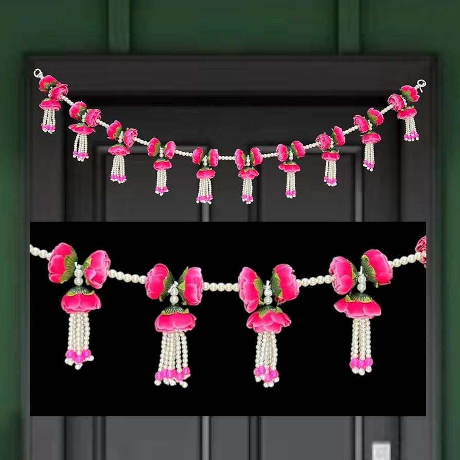 Rajasthan Kraft Beautiful Pink Peony Flower Toran for Door Decoration – 40 Inch Artificial Floral Toran with Beads for Home, Wedding & Festival Décor