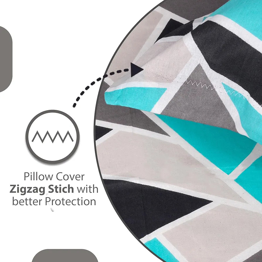 Divine Casa Double Size Bedsheet for Double Bed, 144 TC Pure Cotton Queen Size with 2 Pillow Covers | 222 by 254 cm | Geometric | Aqua Grey