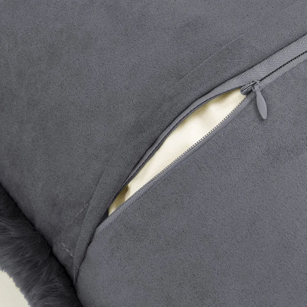 Luxe Home Cushion Cover 16 inch x 16 inch One Side Rabbit Fur Plain Design Covers Set of 2 for Sofa, Bedroom, livingroom 