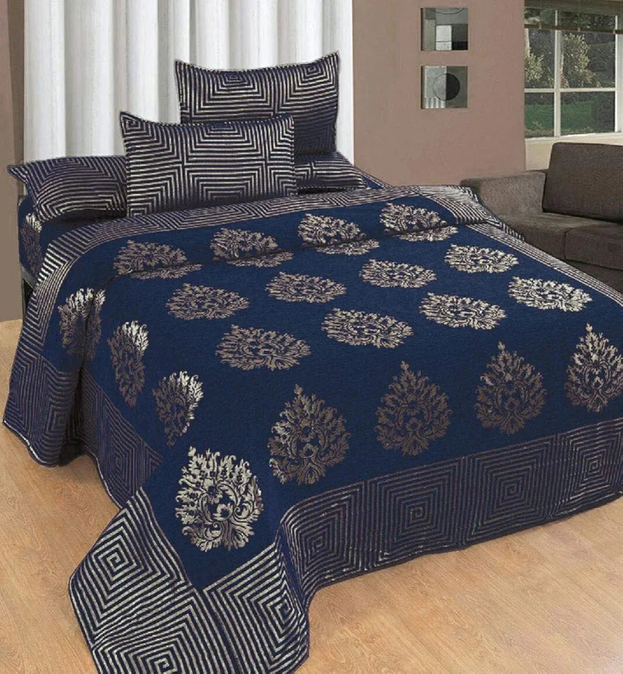 Fresh From Loom Chenille Velvet 500 TC Bedsheet , 1 Double Bed King Size Bedsheet with 2 Pillow Cover, Size - 90x100 Inch